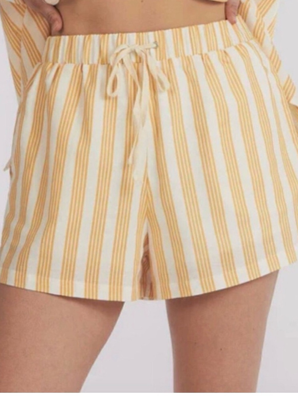 Charlie Holiday Yellow & Ivory Striped Drawstring Lined Lounge Shorts